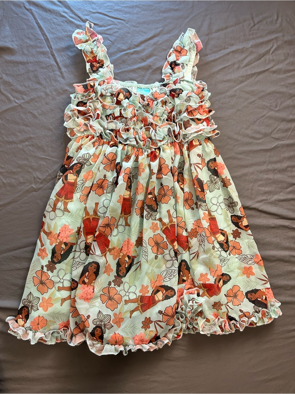 Disney Moana 2 Floral Ruffle Dress Girls Size 8 Hawaiian Tropical